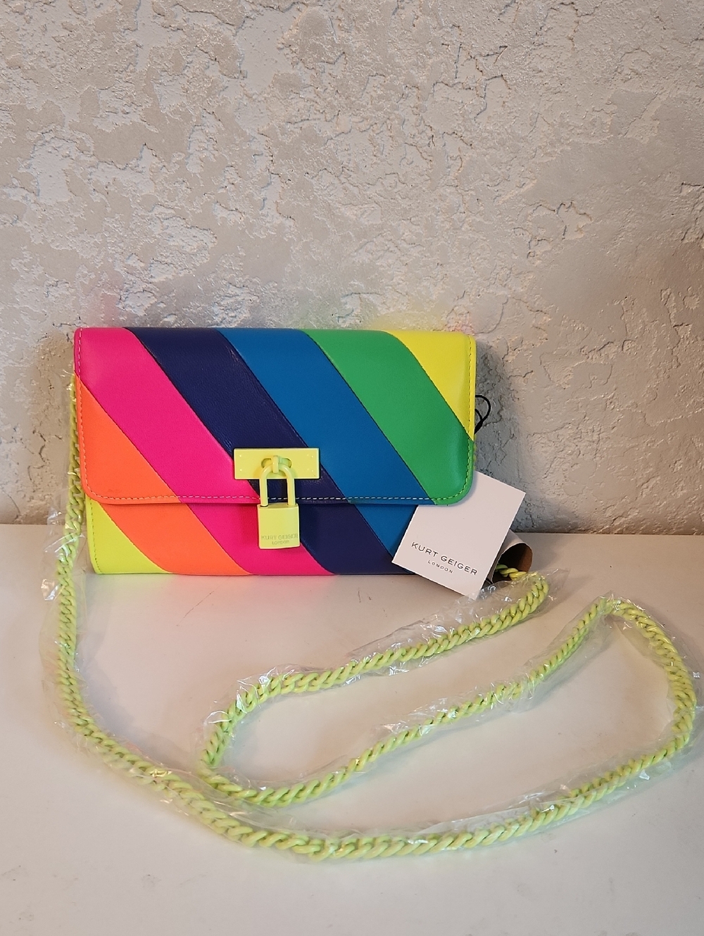Kurt Geiger London Rainbow Colorblock Crossbody Bag Neon Chain Strap - Picture 5 of 6